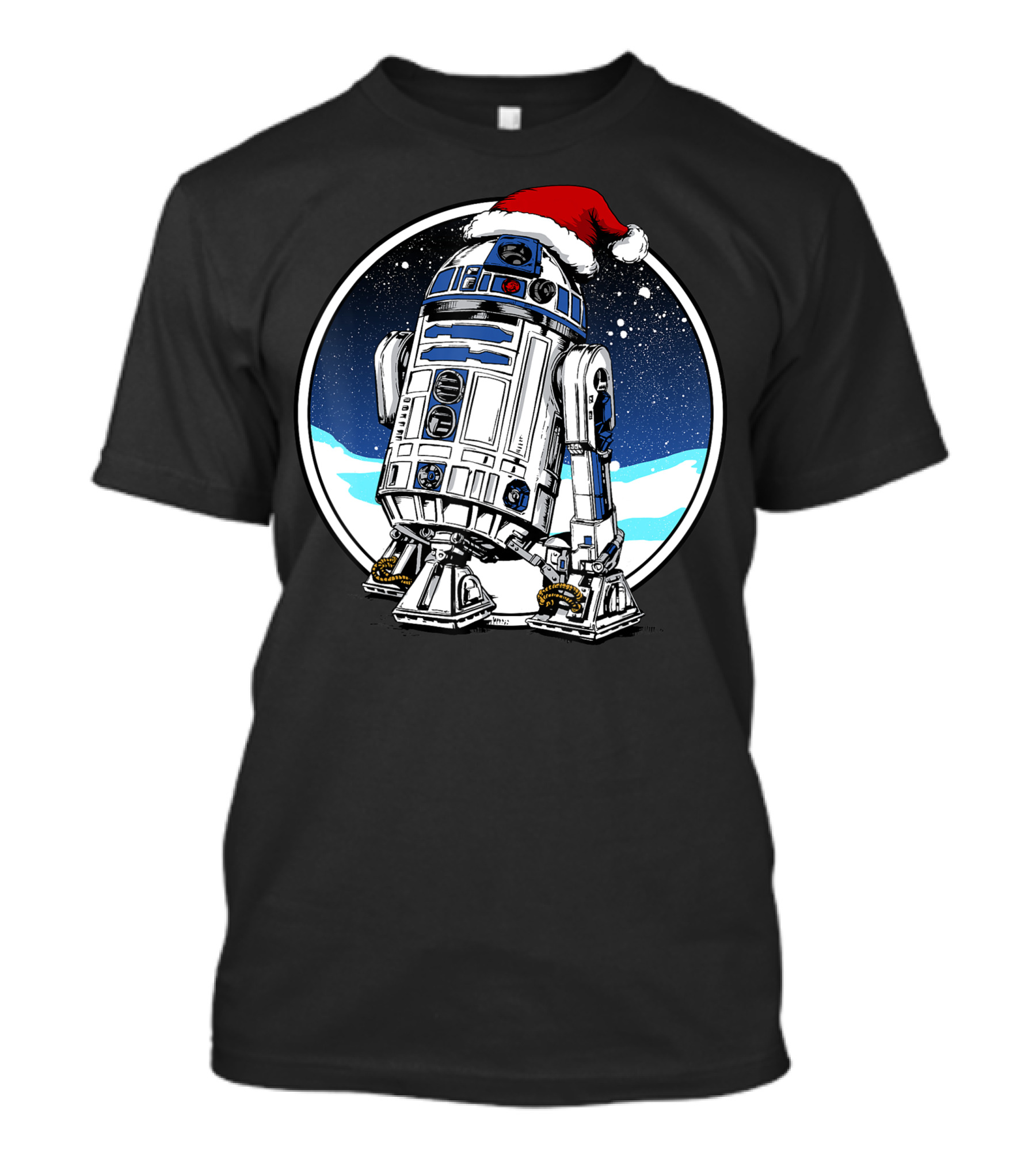 Star Wars Holiday R2 D2 Santa Hat Snow Scene T-Shirt