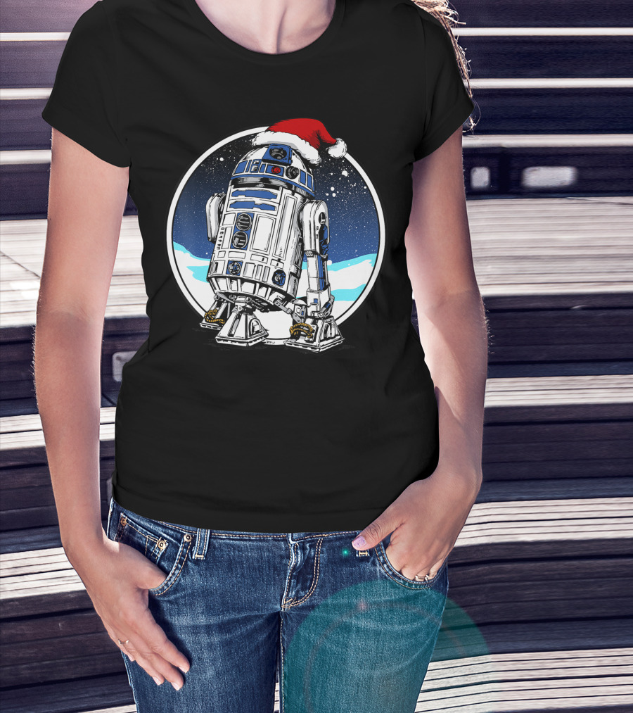 Star Wars Holiday R2 D2 Santa Hat Snow Scene T-Shirt