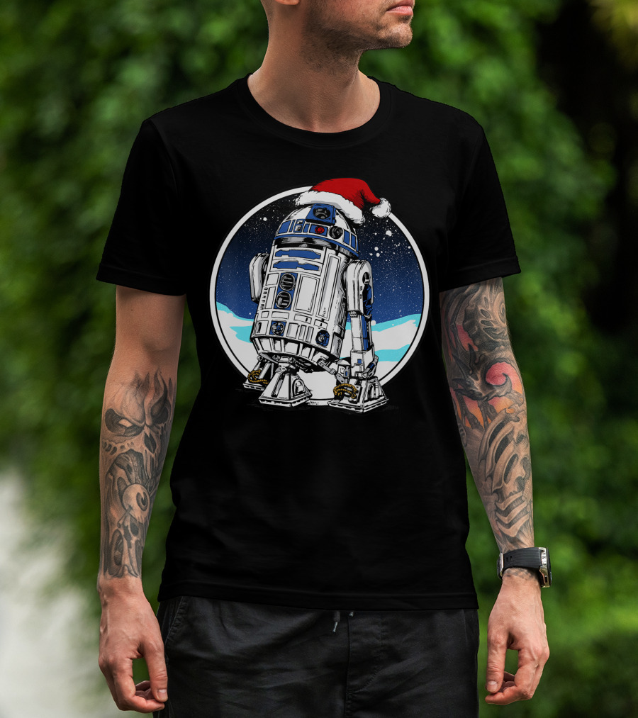 Star Wars Holiday R2 D2 Santa Hat Snow Scene T-Shirt