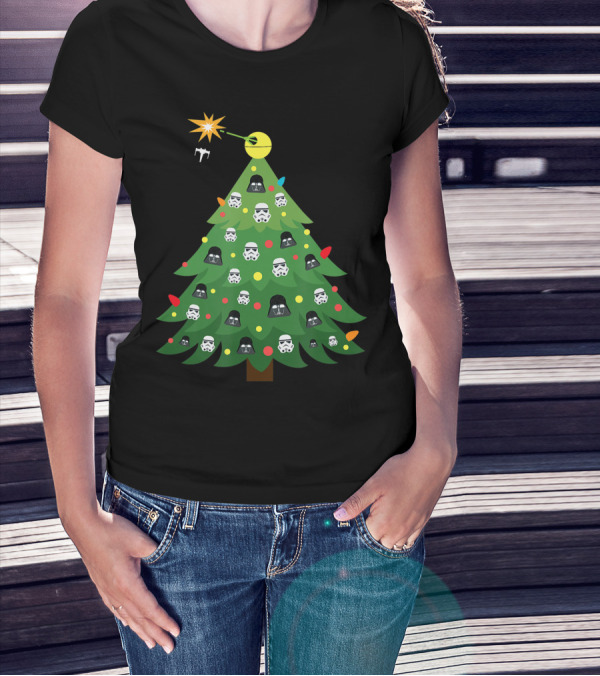 Star Wars Imperial Death Star And Darth Vader Christmas Tree Holiday T-Shirt