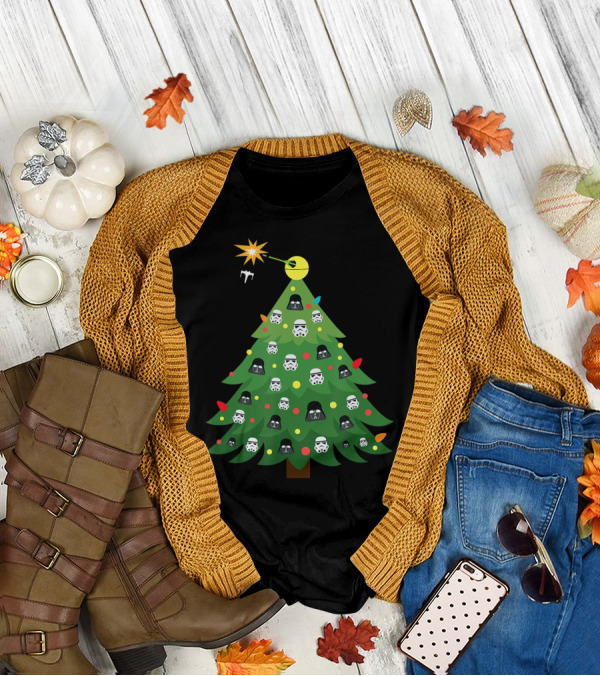 Star Wars Imperial Death Star And Darth Vader Christmas Tree Holiday T-Shirt