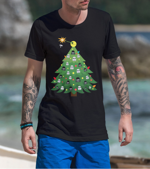 Star Wars Imperial Death Star And Darth Vader Christmas Tree Holiday T-Shirt