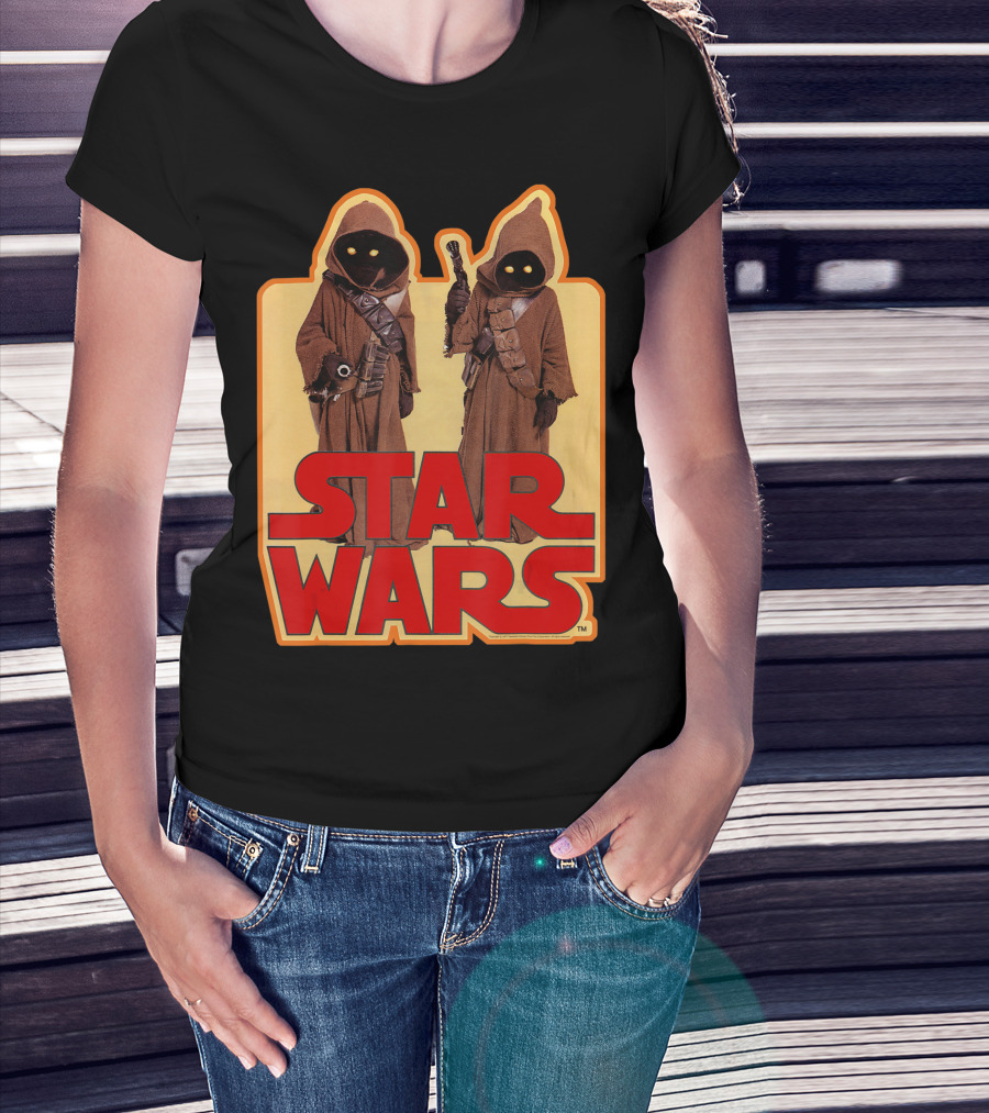 Star Wars Jawas Posing Iconic Brown Robes With Yellow Eyes T-Shirt