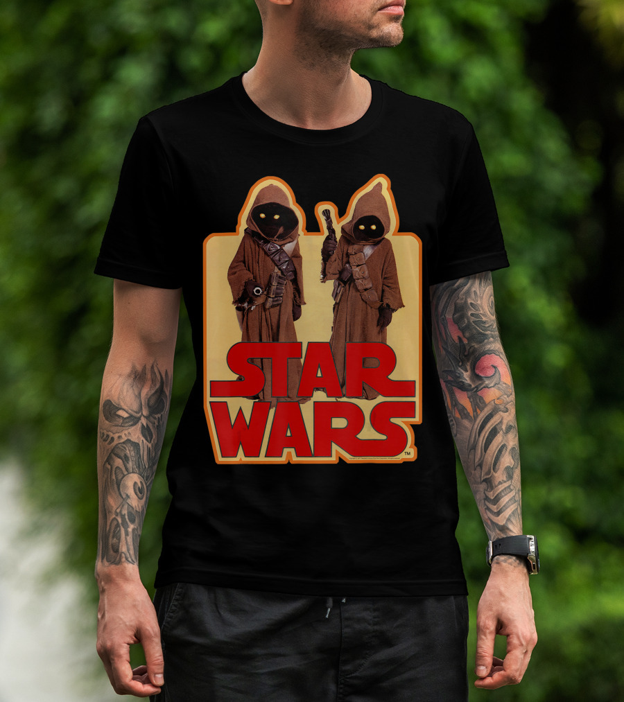 Star Wars Jawas Posing Iconic Brown Robes With Yellow Eyes T-Shirt