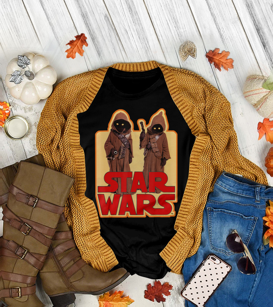 Star Wars Jawas Posing Iconic Brown Robes With Yellow Eyes T-Shirt