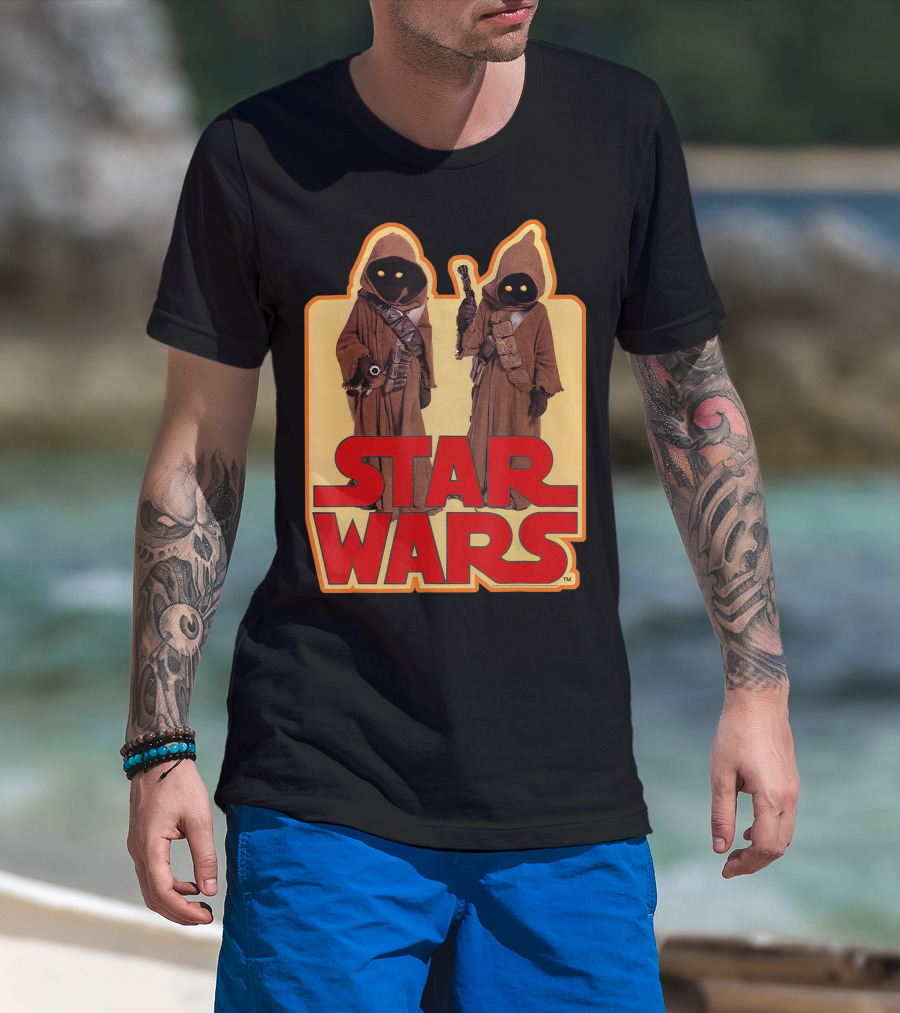 Star Wars Jawas Posing Iconic Brown Robes With Yellow Eyes T-Shirt