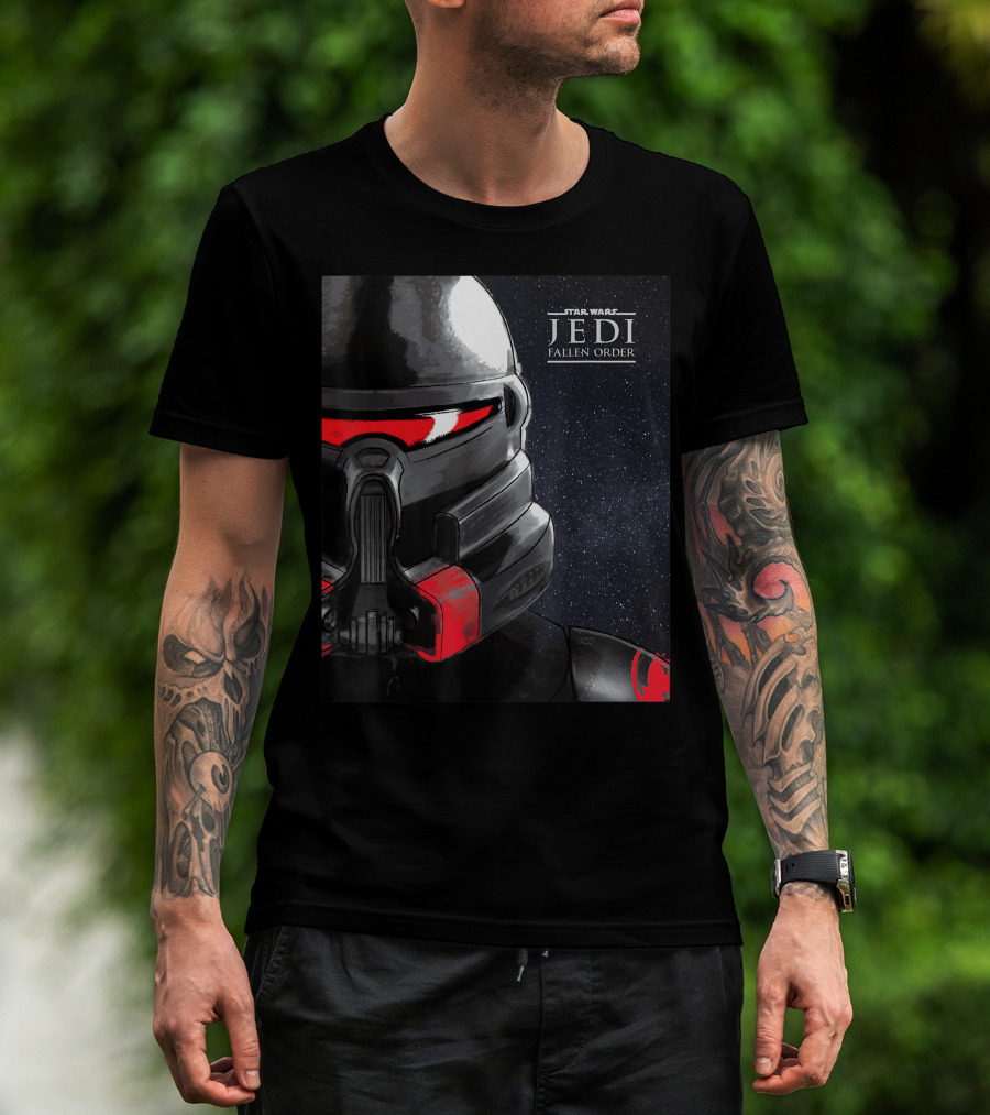 Star Wars Jedi Fallen Order Purge Trooper Helmet Space Background T-Shirt