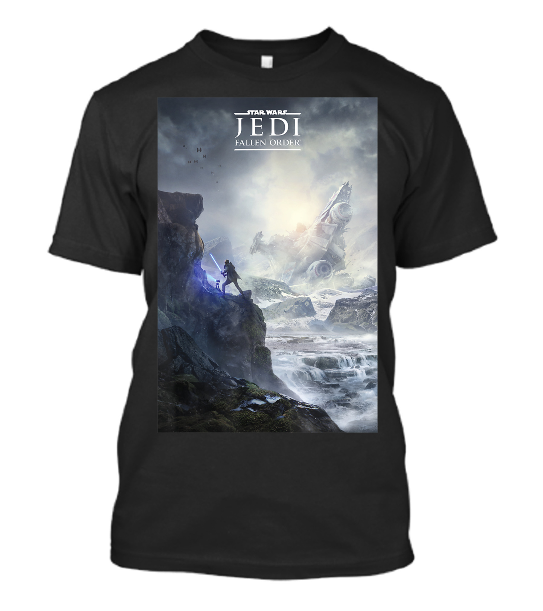 Star Wars Jedi Fallen Order Dramatic Landscape With Lightsaber And Crashed Ship T-Shirt