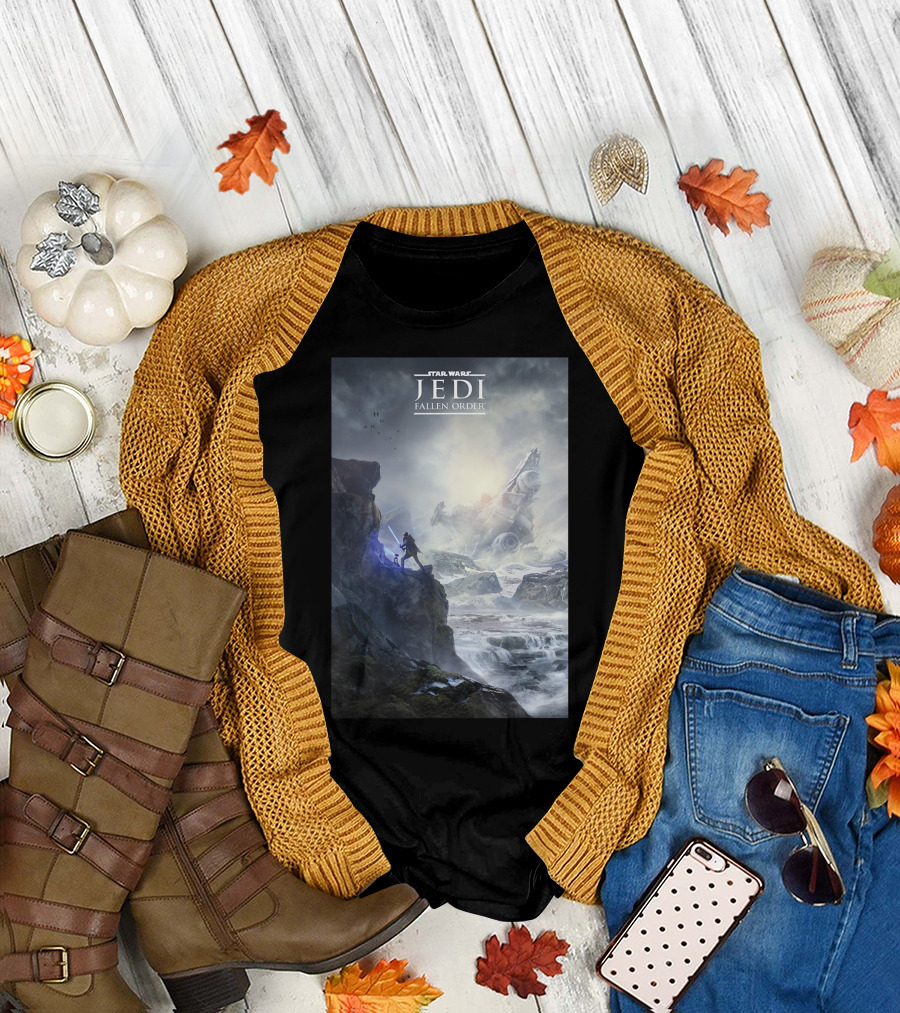 Star Wars Jedi Fallen Order Dramatic Landscape With Lightsaber And Crashed Ship T-Shirt