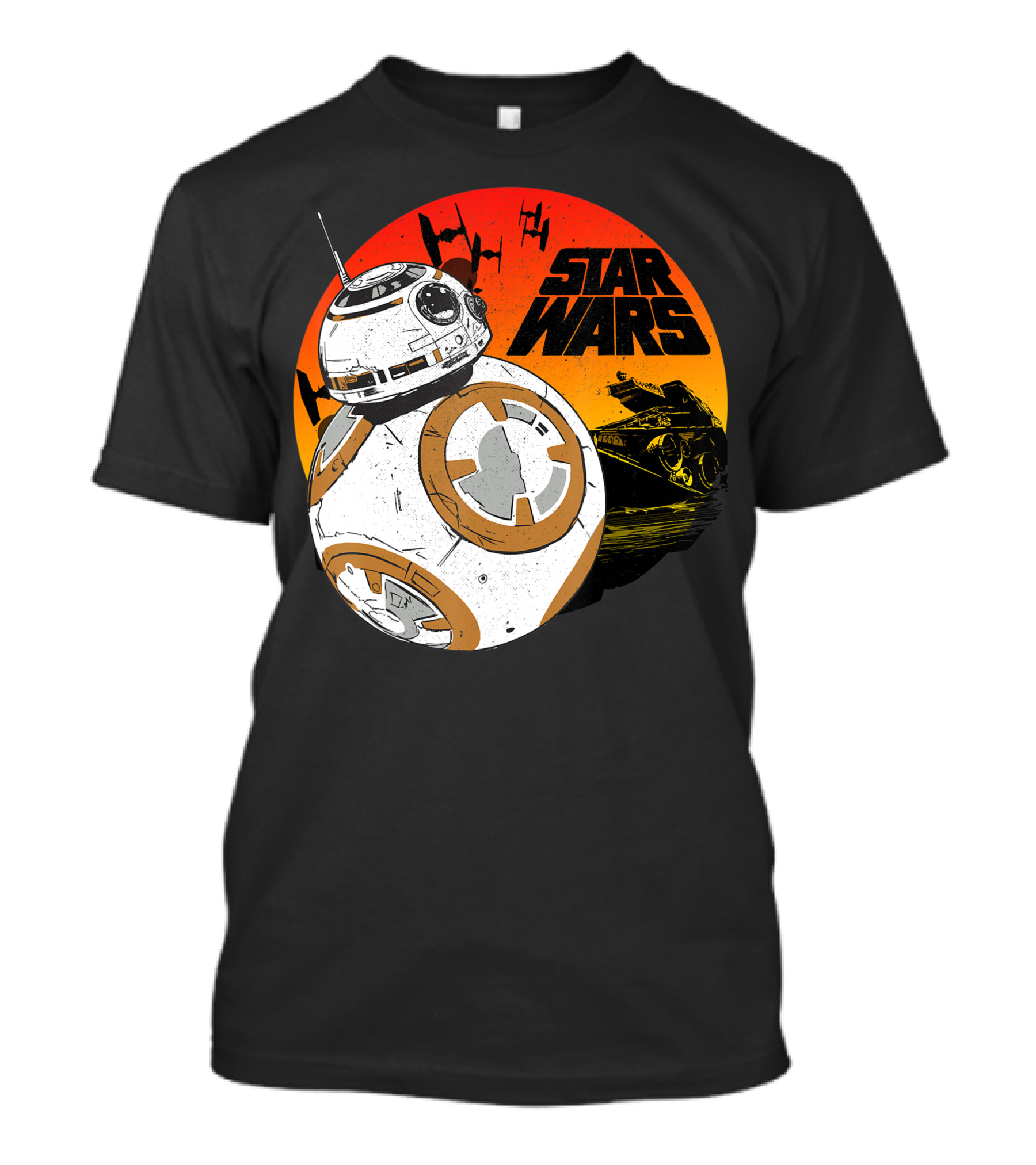 Star Wars BB-8 Last Jedi Sunset Rollabout With TIE Fighters And X-Wing T-Shirt
