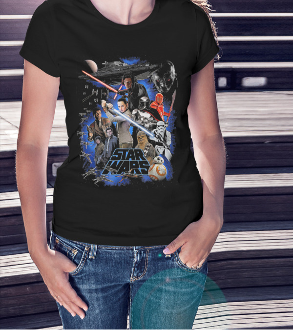 Star Wars Last Jedi Classic Epic Film Characters And Iconic Battle T-Shirt