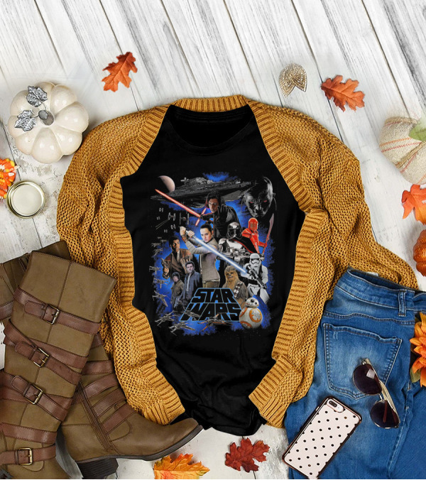 Star Wars Last Jedi Classic Epic Film Characters And Iconic Battle T-Shirt