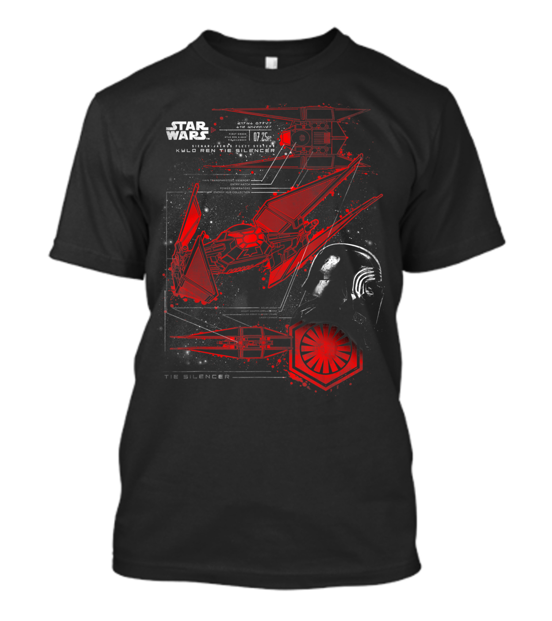 Star Wars The Last Jedi Kylo Ren TIE Silencer Schematic Design With First Order Insignia T-Shirt