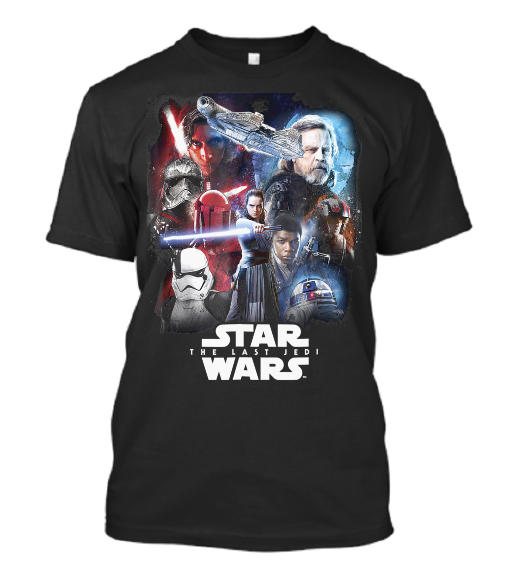 Star Wars The Last Jedi Character Collage With Rey Finn Kylo Ren Luke Skywalker T-Shirt