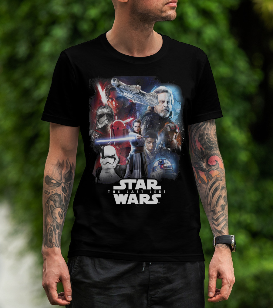 Star Wars The Last Jedi Character Collage With Rey Finn Kylo Ren Luke Skywalker T-Shirt