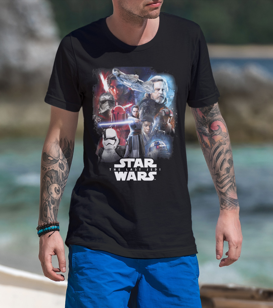 Star Wars The Last Jedi Character Collage With Rey Finn Kylo Ren Luke Skywalker T-Shirt