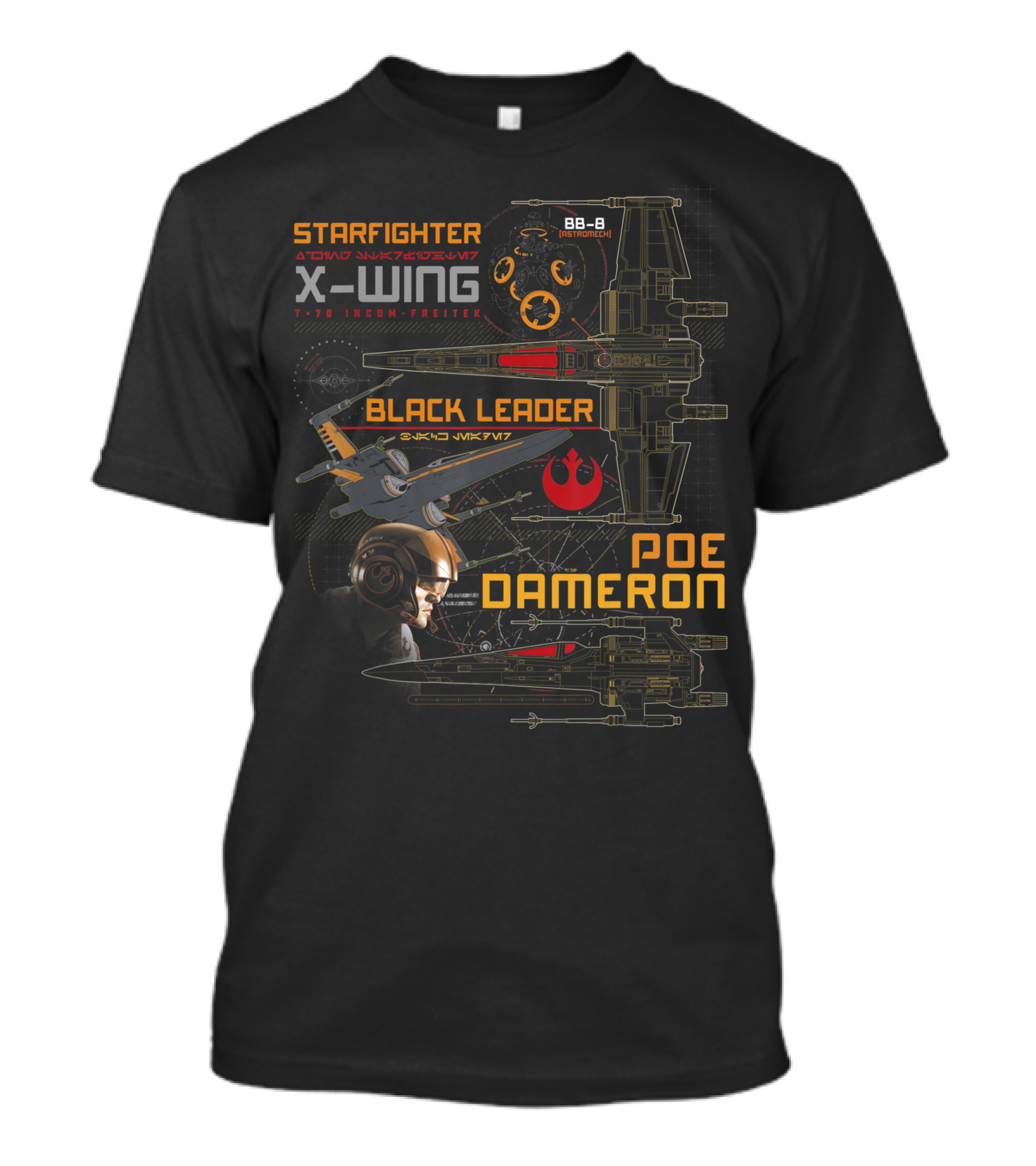 Starfighter X-Wing Black Leader Poe Dameron BB-8 Star Wars Last Jedi T-Shirt