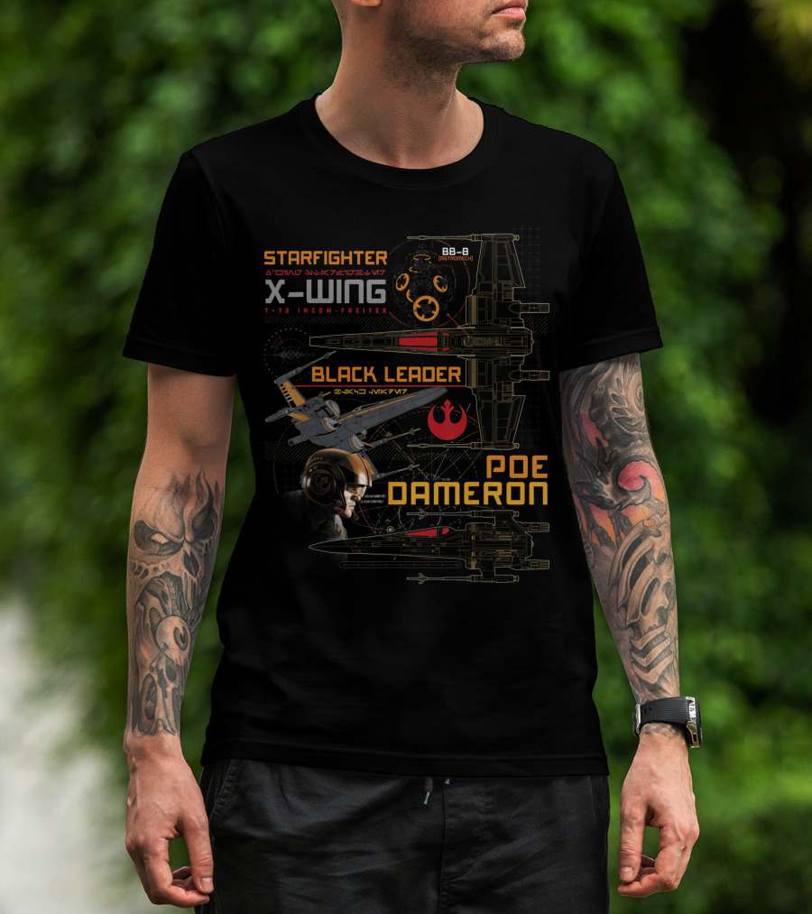 Starfighter X-Wing Black Leader Poe Dameron BB-8 Star Wars Last Jedi T-Shirt