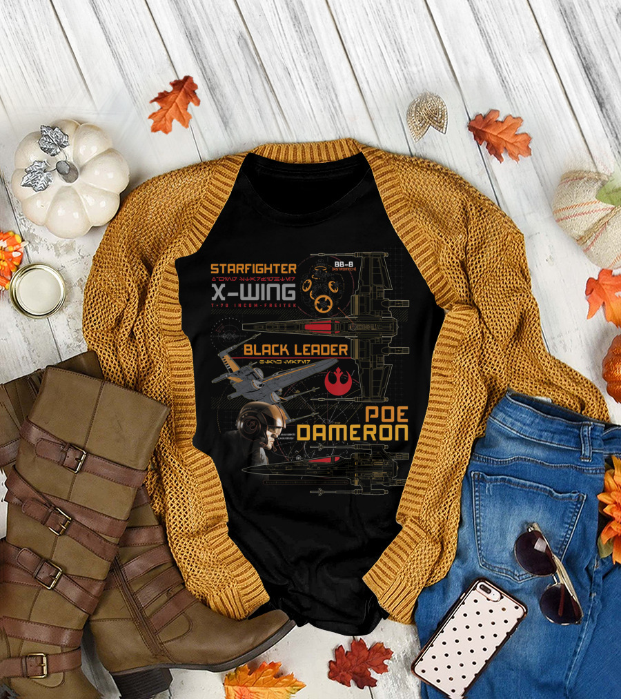 Starfighter X-Wing Black Leader Poe Dameron BB-8 Star Wars Last Jedi T-Shirt