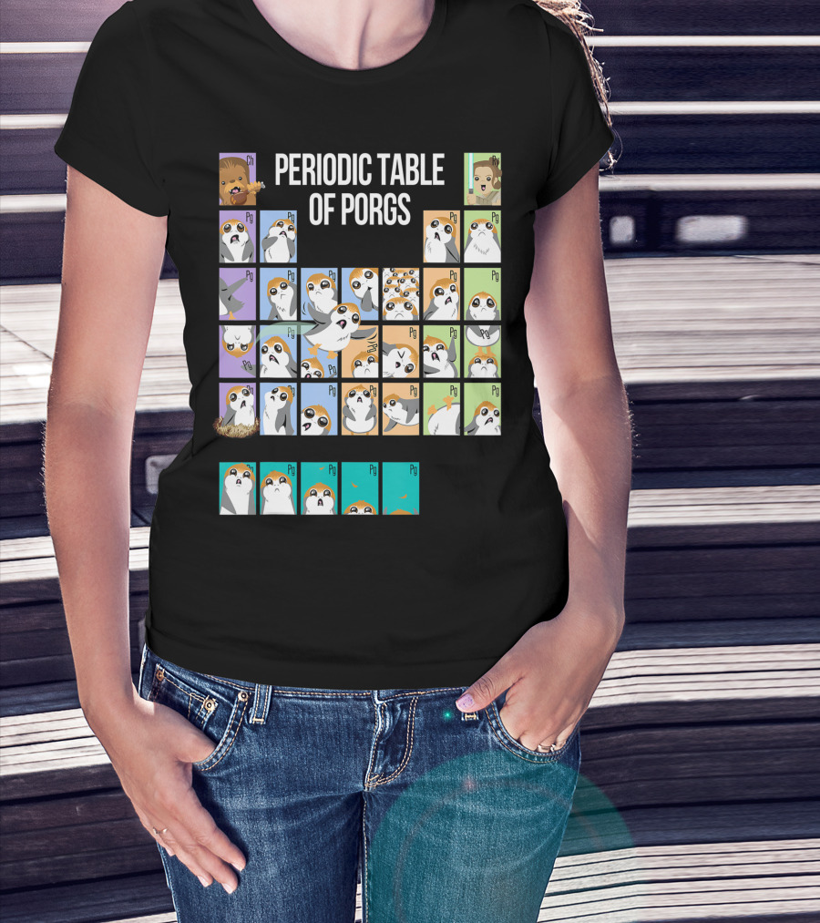 Star Wars Periodic Table Of Porgs Group Shot Chewbacca And Ewok Elements T-Shirt