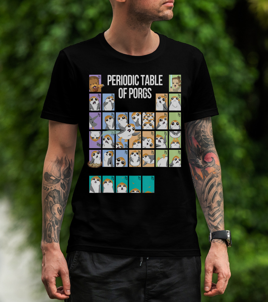Star Wars Periodic Table Of Porgs Group Shot Chewbacca And Ewok Elements T-Shirt