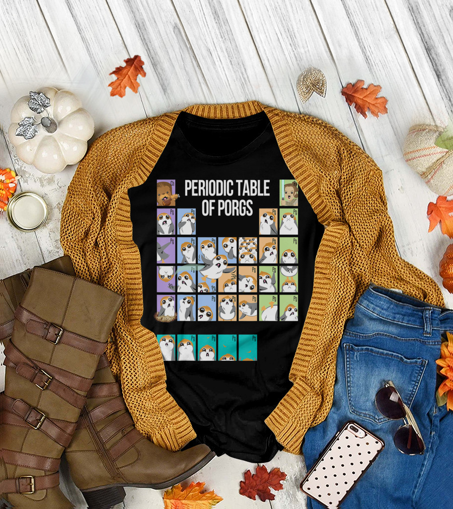 Star Wars Periodic Table Of Porgs Group Shot Chewbacca And Ewok Elements T-Shirt