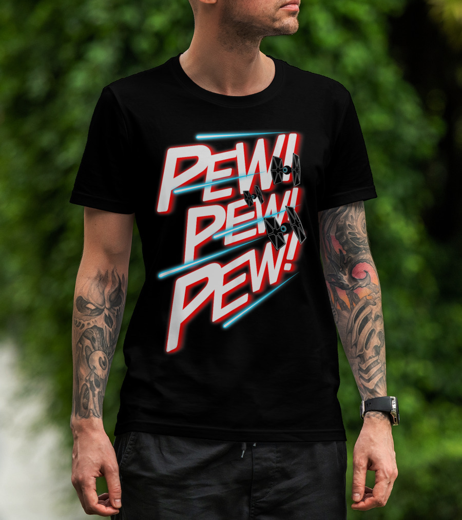 Star Wars Pew Pew Pew Tie Fighter Outline Text T-Shirt