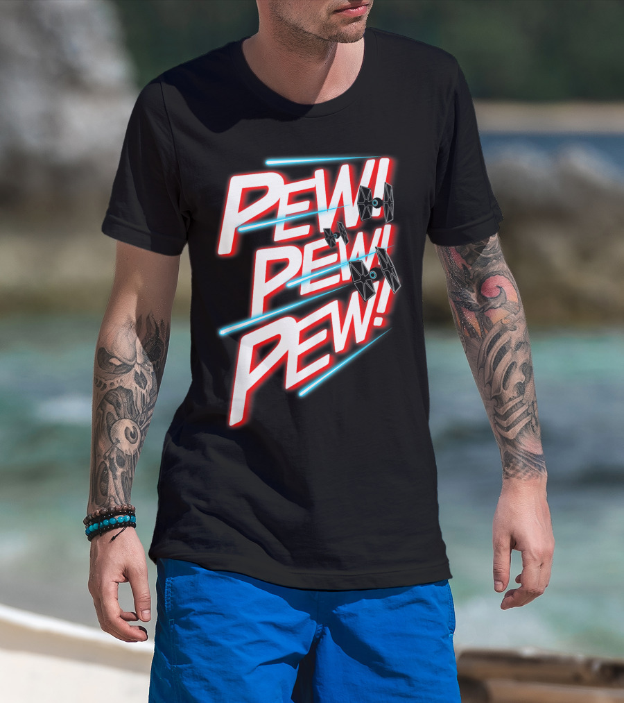 Star Wars Pew Pew Pew Tie Fighter Outline Text T-Shirt