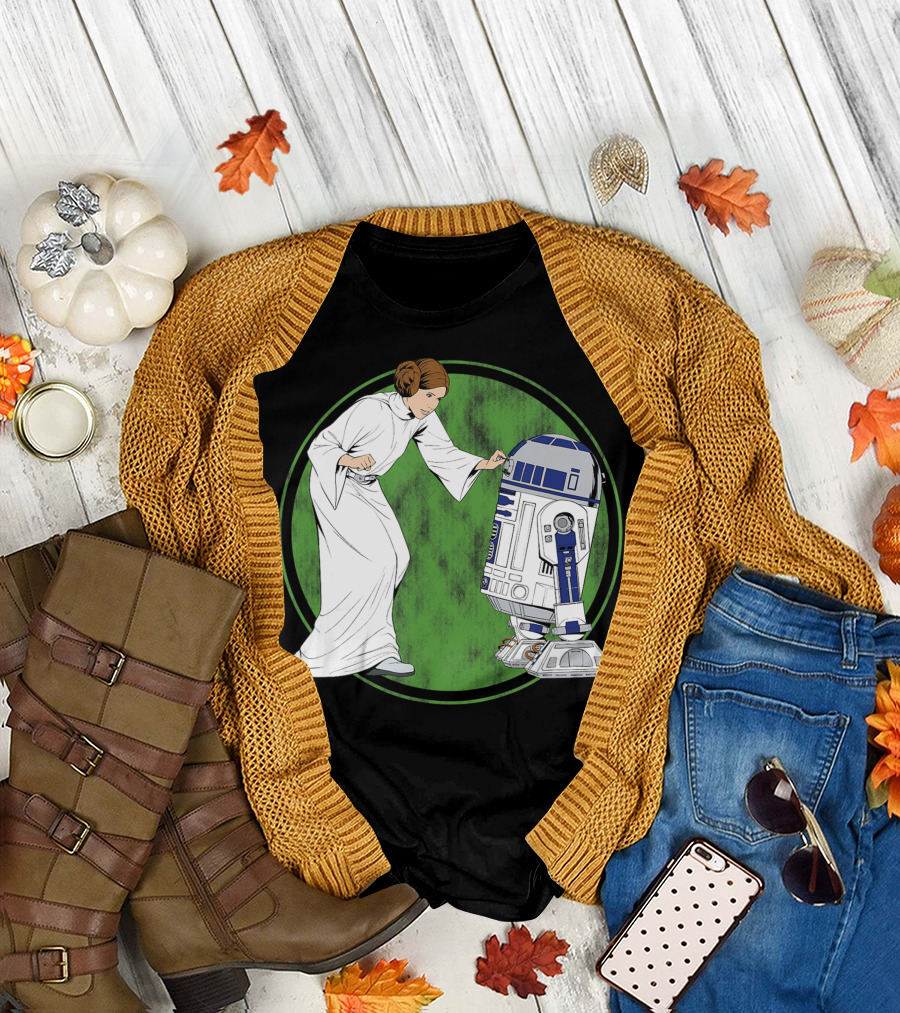 Star Wars Princess Leia and R2-D2 Dynamic Interaction Scene T-Shirt