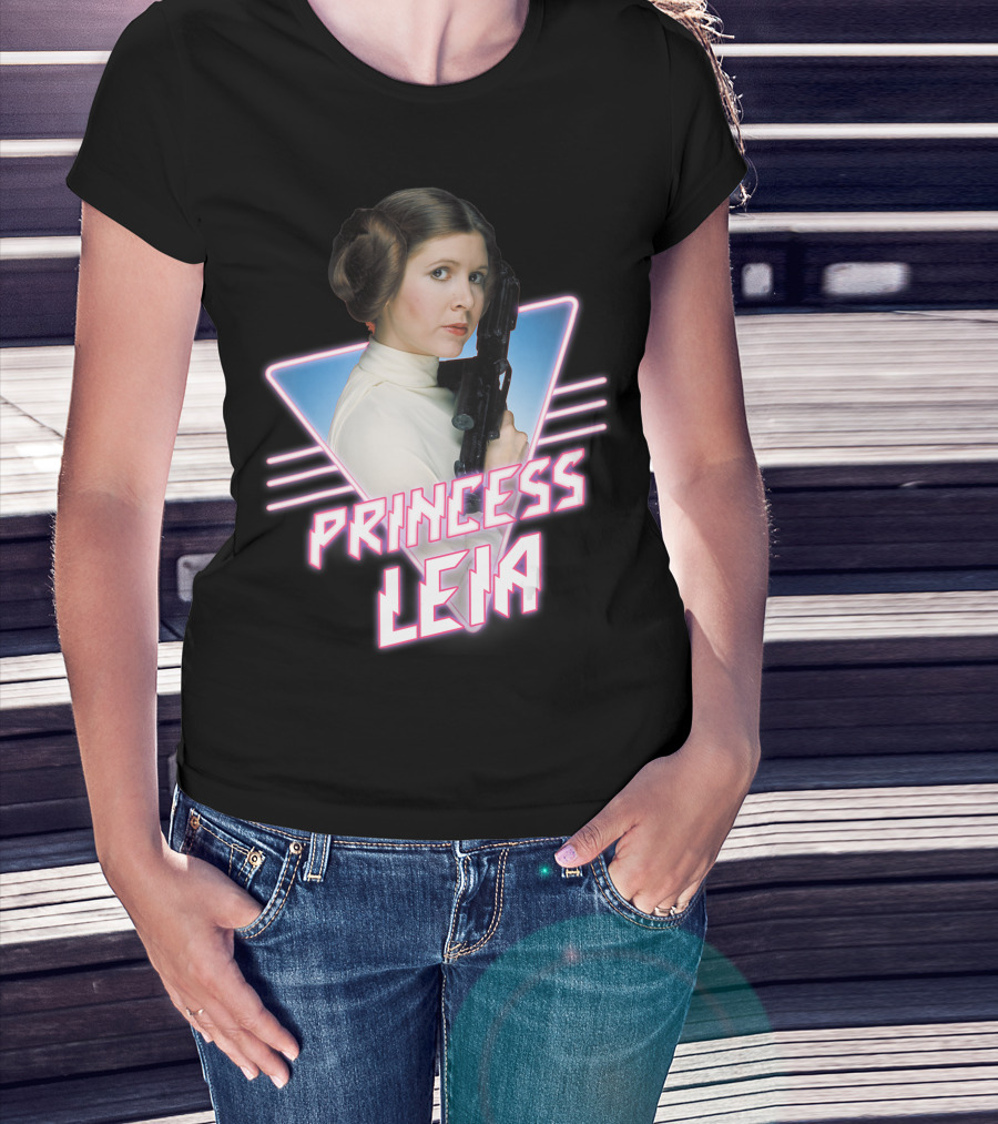 Princess Leia Star Wars 80s Retro Grid Badge T-Shirt