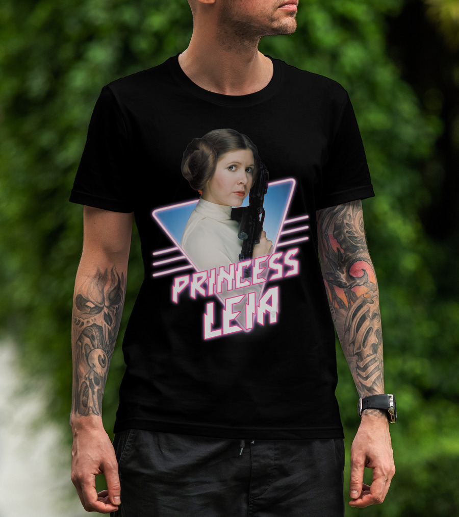Princess Leia Star Wars 80s Retro Grid Badge T-Shirt