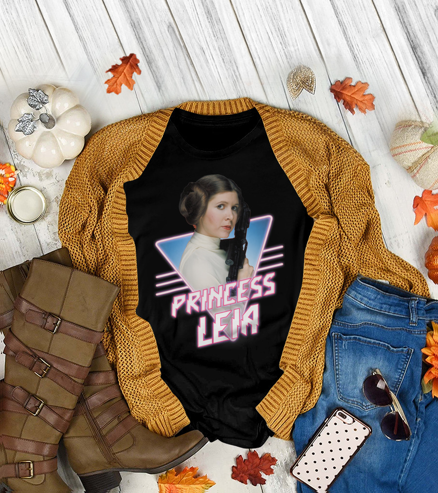 Princess Leia Star Wars 80s Retro Grid Badge T-Shirt