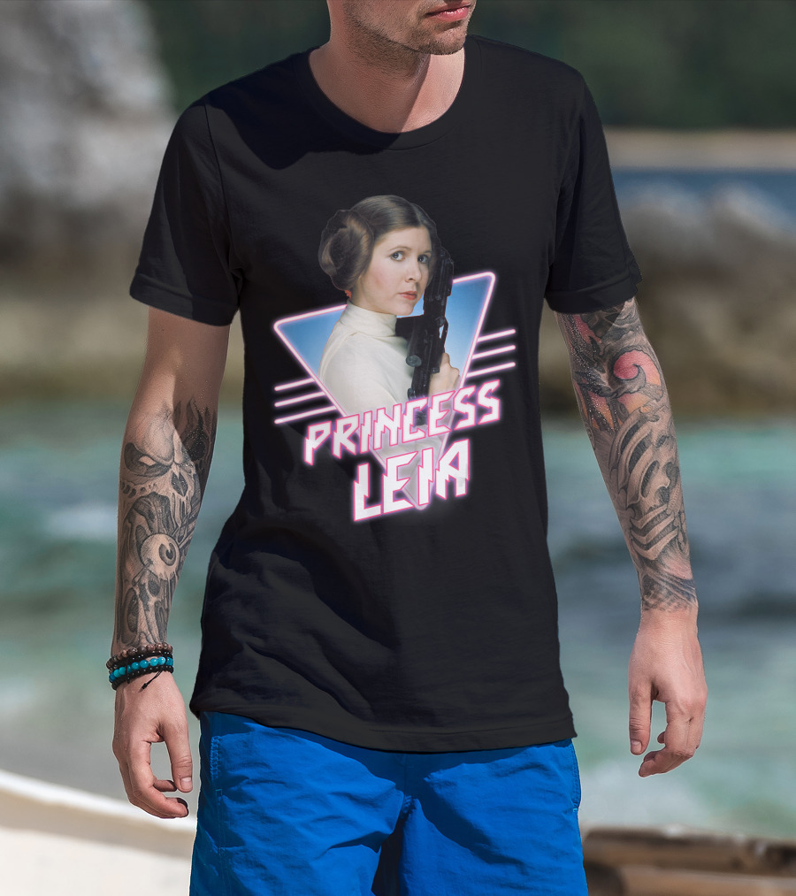 Princess Leia Star Wars 80s Retro Grid Badge T-Shirt