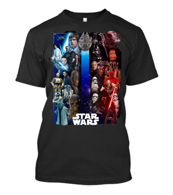 Star Wars Rebellion And Imperial Characters Collage Featuring Iconic Ship Battle Scenes T-Shirt