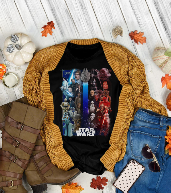 Star Wars Rebellion And Imperial Characters Collage Featuring Iconic Ship Battle Scenes T-Shirt