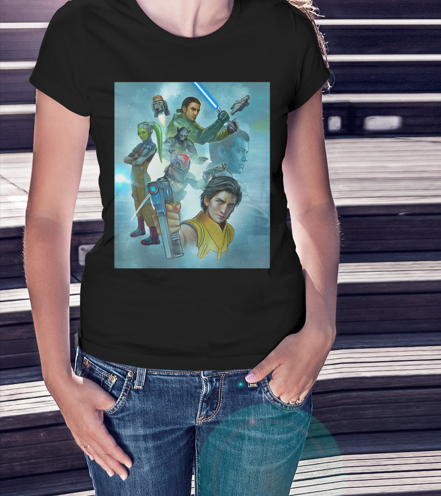 Star Wars Rebels Kanan Jarrus Hera Syndulla Ezra Sabine Chopper Celebration Mural T-Shirt