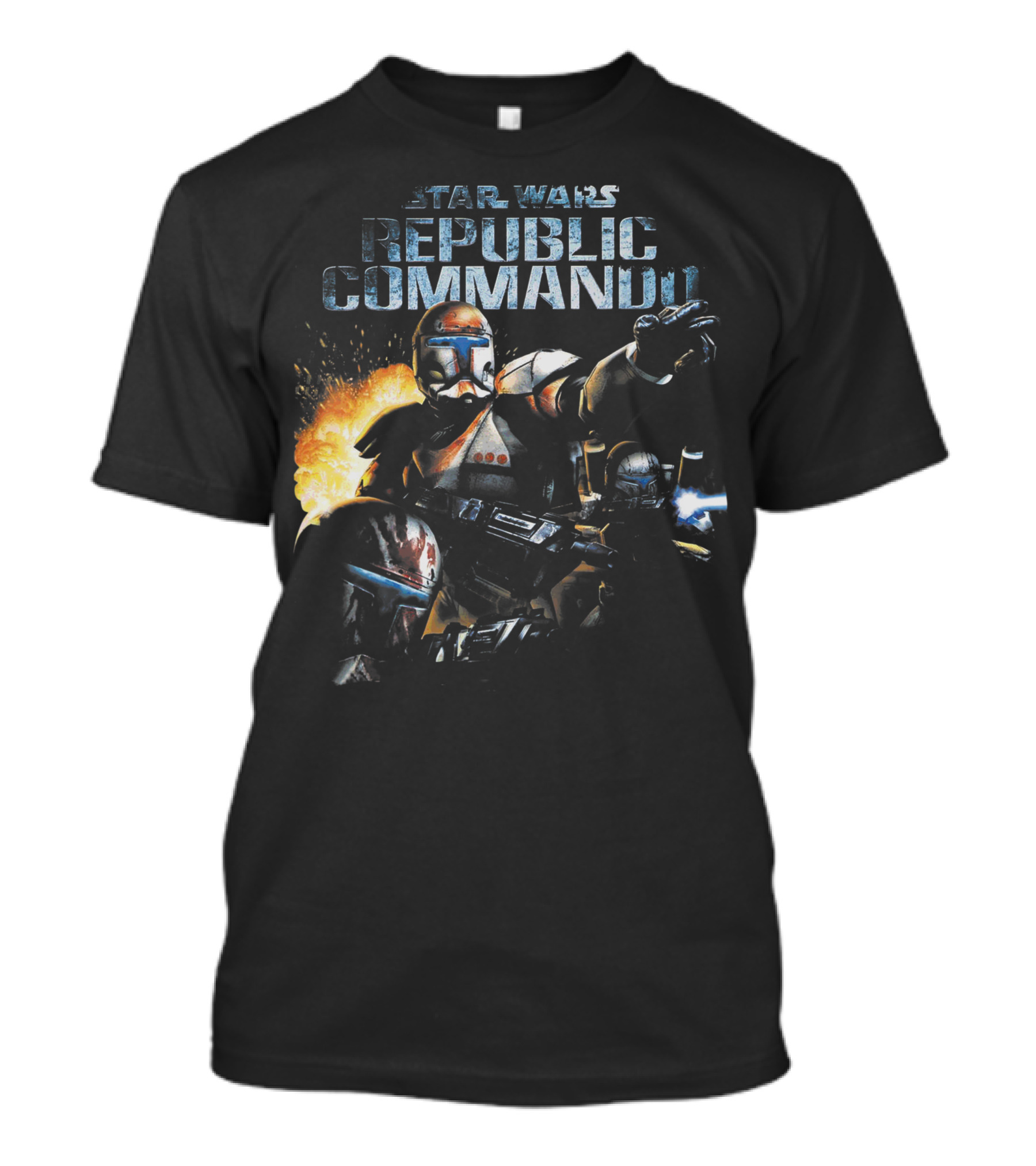 Star Wars Republic Commando Video Game Action Scene With Armored Soldiers And Explosions T-Shirt
