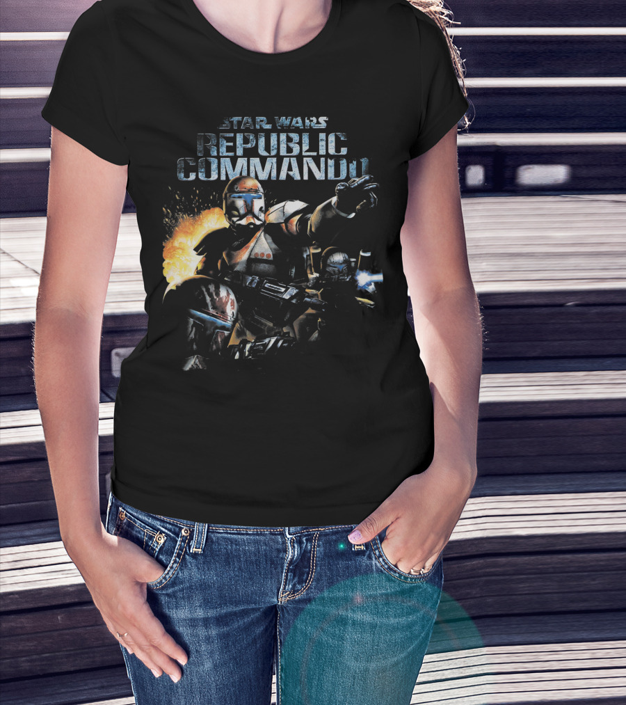 Star Wars Republic Commando Video Game Action Scene With Armored Soldiers And Explosions T-Shirt