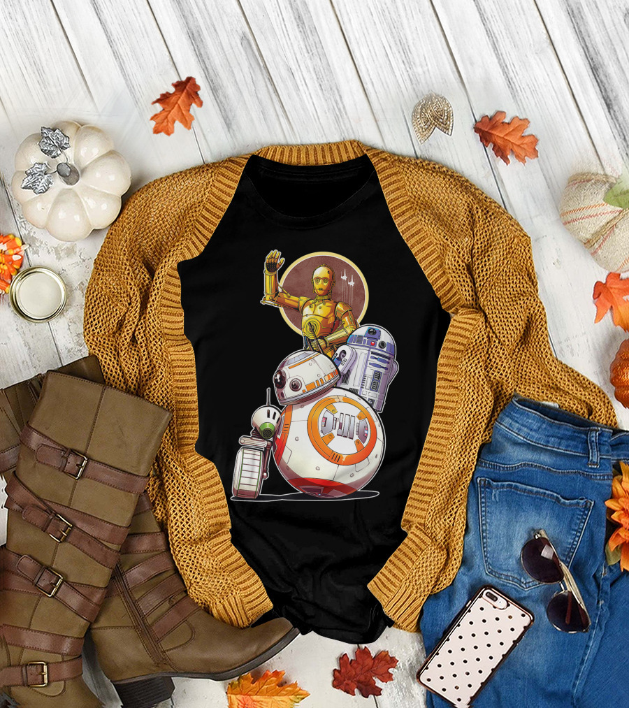 Star Wars Rise Of Skywalker C-3PO R2-D2 BB-8 D-O Droids Collage T-Shirt