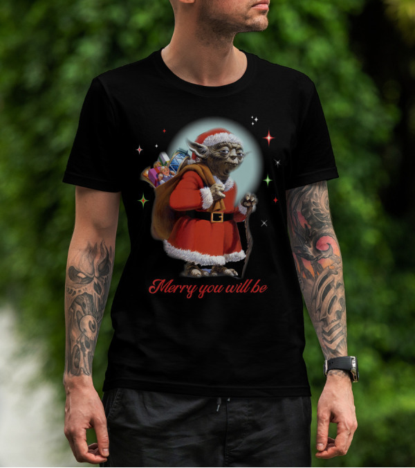 Star Wars Santa Yoda Merry You Will Be Christmas Holiday Jedi Master T-Shirt