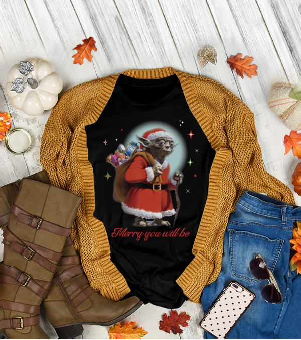 Star Wars Santa Yoda Merry You Will Be Christmas Holiday Jedi Master T-Shirt