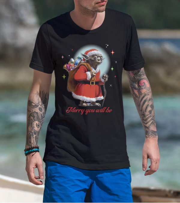 Star Wars Santa Yoda Merry You Will Be Christmas Holiday Jedi Master T-Shirt