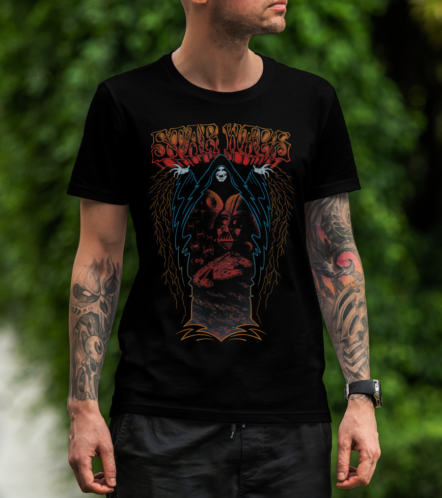 Star Wars Vintage Sith Powers With Darth Vader And Fleet T-Shirt