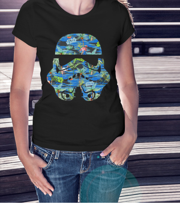 Star Wars Stormtrooper Tropical Flamingo Palm Tree Print Helmet T-Shirt