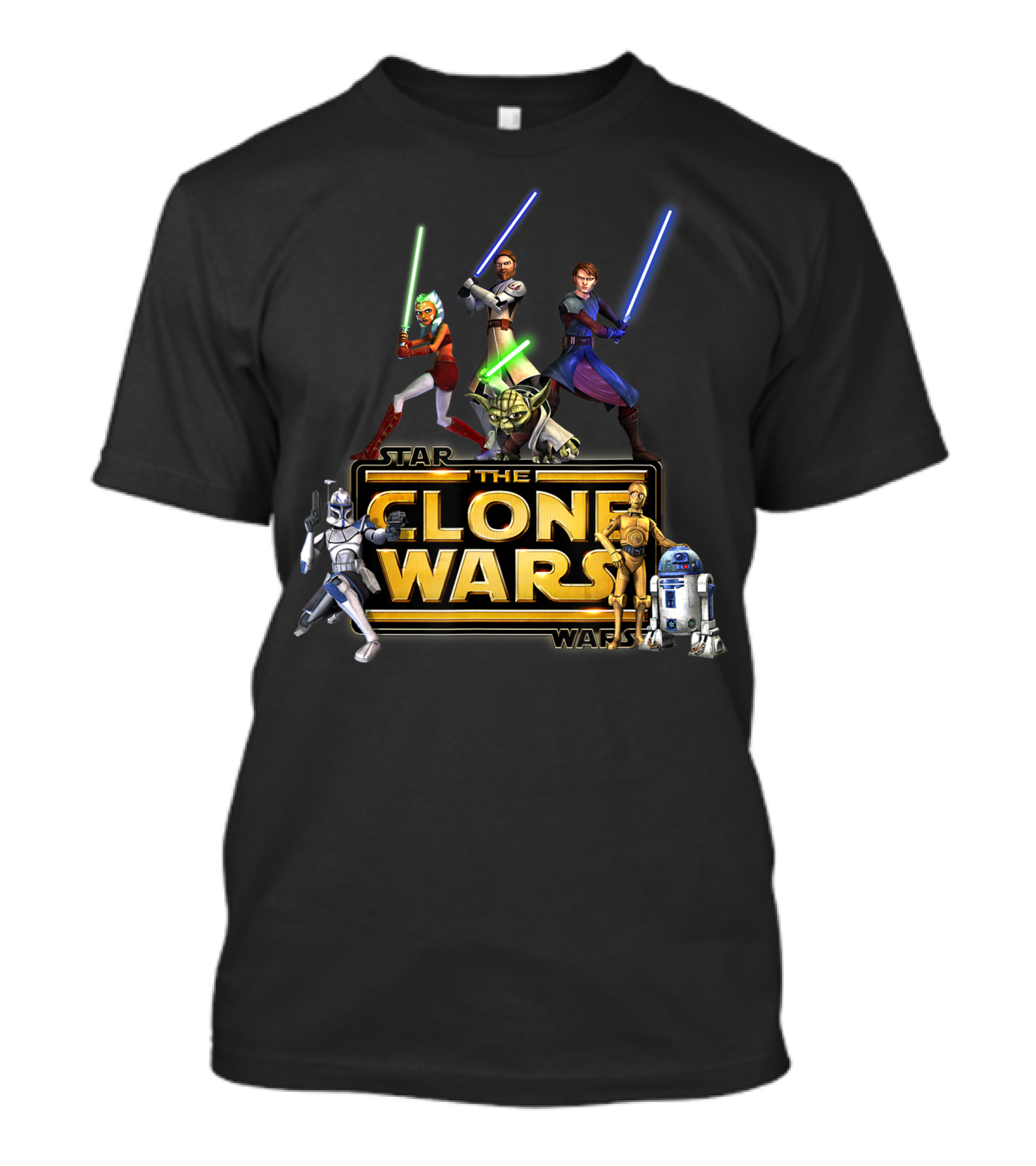 Star Wars The Clone Wars Jedi Warriors Yoda Obi-Wan Anakin Ahsoka R2-D2 C-3PO Clone Trooper T-Shirt