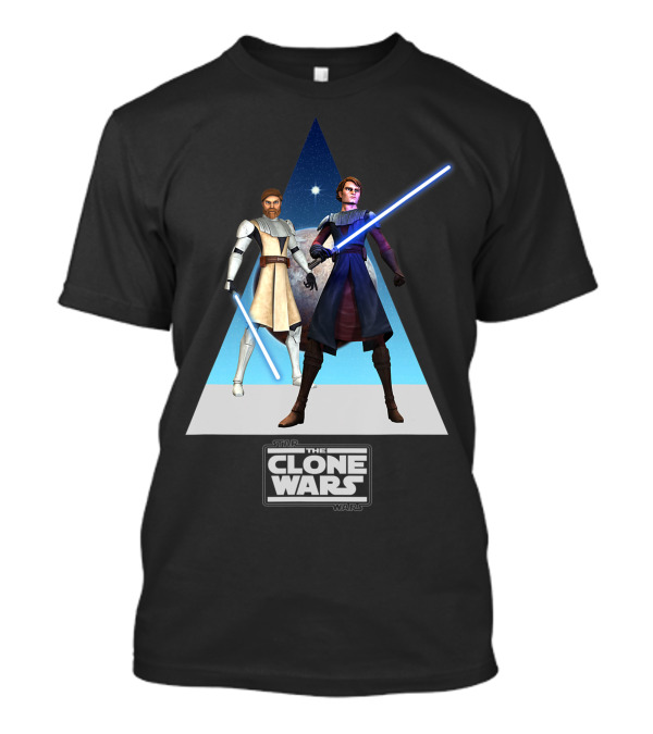 Star Wars The Clone Wars Obi Wan And Anakin Lightsabers Triangle T-Shirt