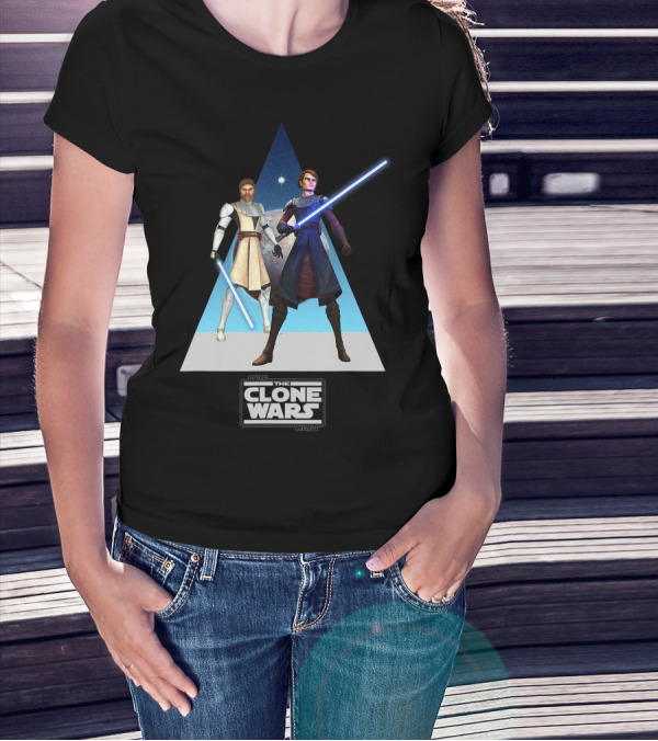 Star Wars The Clone Wars Obi Wan And Anakin Lightsabers Triangle T-Shirt