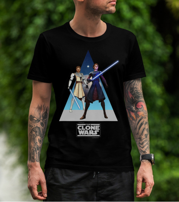 Star Wars The Clone Wars Obi Wan And Anakin Lightsabers Triangle T-Shirt