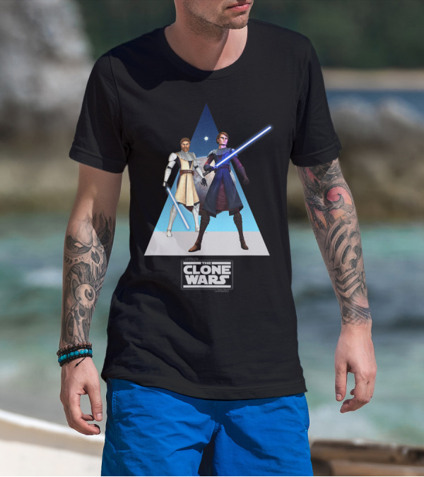 Star Wars The Clone Wars Obi Wan And Anakin Lightsabers Triangle T-Shirt