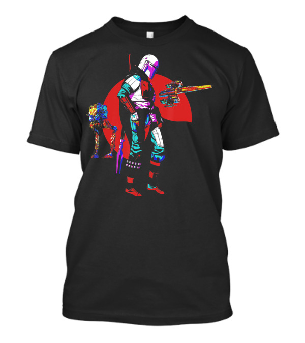 Star Wars The Mandalorian And Walker Against Red Sun With Spaceship T-Shirt